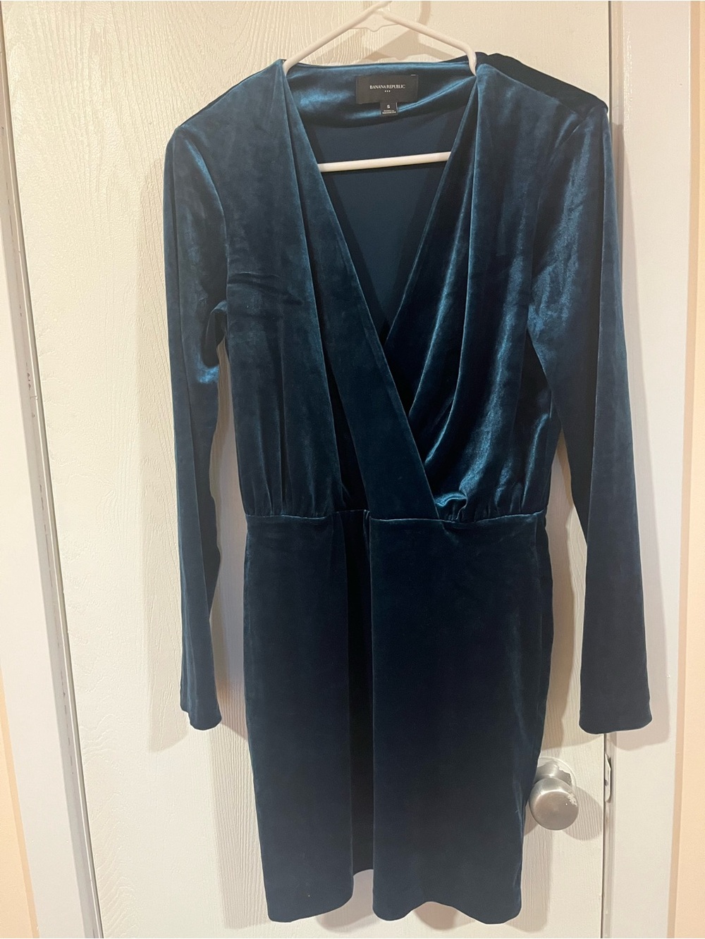 Banana Republic Deep Teal Velvet Long Sleeve Wrap Dress